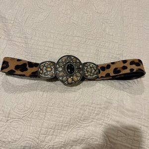 leopard  Buckle sz 34 Cowhide Bonded Leather Belt Vintage Usa Cowgirl Western